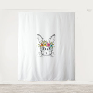 Bunny Face With Cute Easter Rabbit Floral Glasses  Tapestry