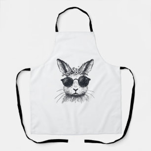 Bunny Face with Flower Crown Easter Day for Women Apron
