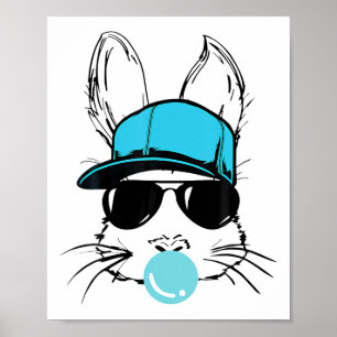 Bunny Face With Hat Sungles Bubble Gum Easter Day  Poster
