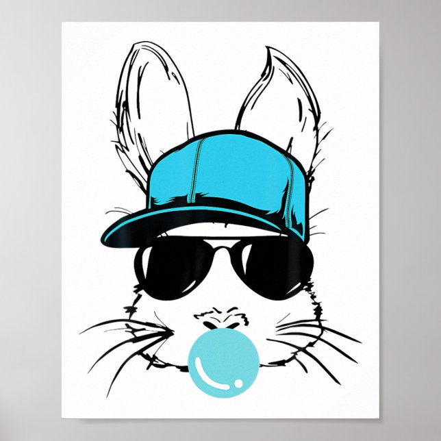 Bunny Face With Hat Sungles Bubble Gum Easter Day  Poster (Front)