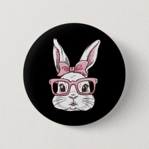 Bunny Face With Pink Sungles Bow Tie Easter Day Gi 6 Cm Round Badge