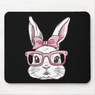 Bunny Face With Pink Sungles Bow Tie Easter Day Gi Mouse Pad