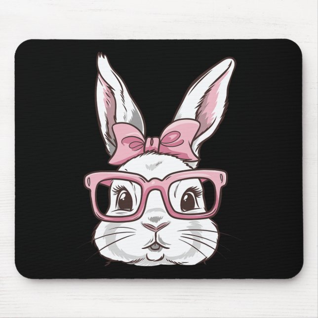 Bunny Face With Pink Sungles Bow Tie Easter Day Gi Mouse Pad (Front)