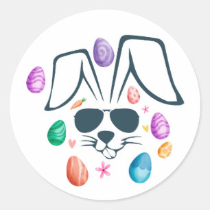 Bunny Face With Shades Funny Easter Boys Men Kids Classic Round Sticker