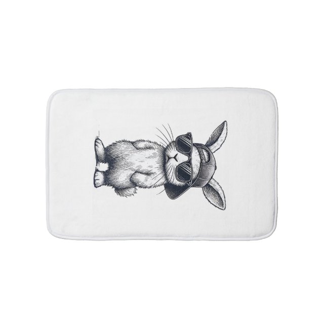 Bunny Face with Sunglasses Cap Easter Day for Boys Bath Mat (Front)