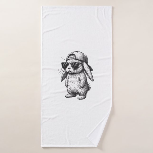 Bunny Face With Sunglasses Cap Easter Day for Boys Bath Towel (Bath Towel)