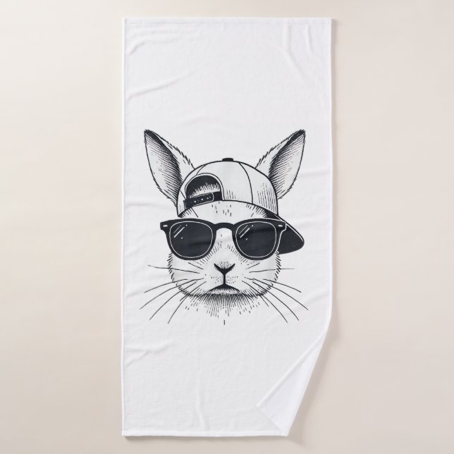 Bunny Face with Sunglasses Cap Easter Day for Boys Bath Towel (Bath Towel)