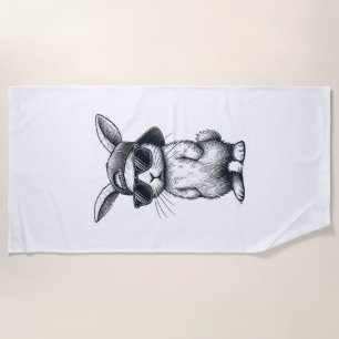Bunny Face with Sunglasses Cap Easter Day for Boys Beach Towel
