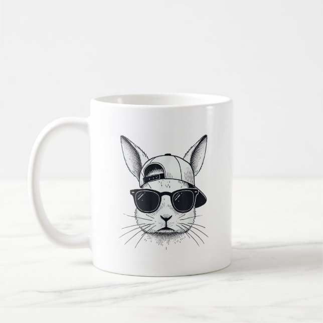 Bunny Face with Sunglasses Cap Easter Day for Boys Coffee Mug (Left)