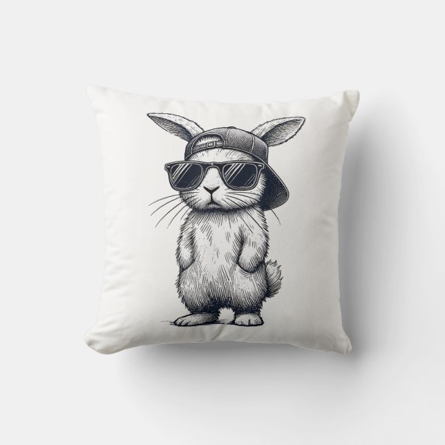 Bunny Face with Sunglasses Cap Easter Day for Boys Cushion (Front)
