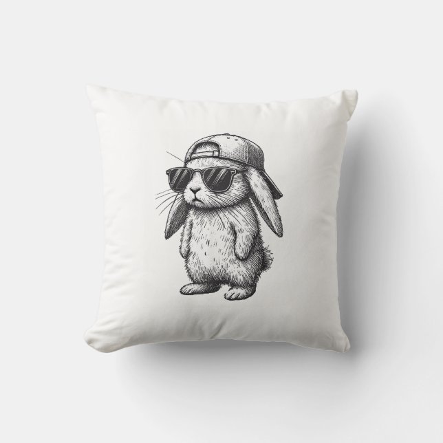 Bunny Face With Sunglasses Cap Easter Day for Boys Cushion (Front)