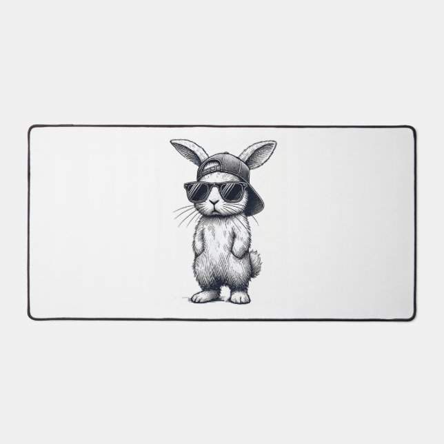 Bunny Face with Sunglasses Cap Easter Day for Boys Desk Mat (Front)