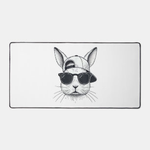 Bunny Face with Sunglasses Cap Easter Day for Boys Desk Mat