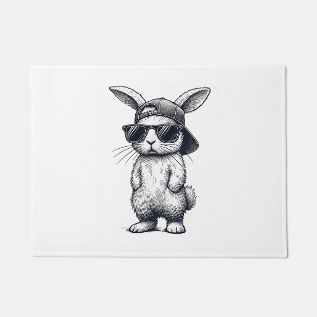 Bunny Face with Sunglasses Cap Easter Day for Boys Doormat (Front)