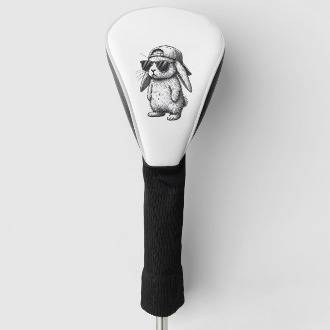 Bunny Face With Sunglasses Cap Easter Day for Boys Golf Head Cover (Front)