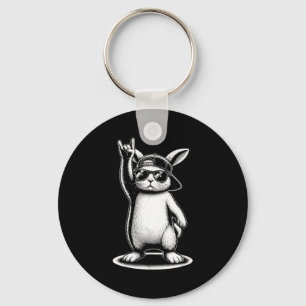Bunny face with sunglasses cap easter day for boys key ring