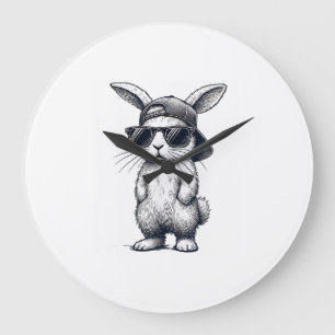 Bunny Face with Sunglasses Cap Easter Day for Boys Large Clock