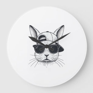 Bunny Face with Sunglasses Cap Easter Day for Boys Large Clock