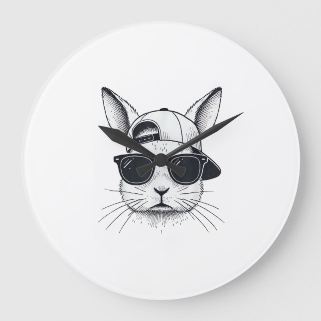 Bunny Face with Sunglasses Cap Easter Day for Boys Large Clock (Front)