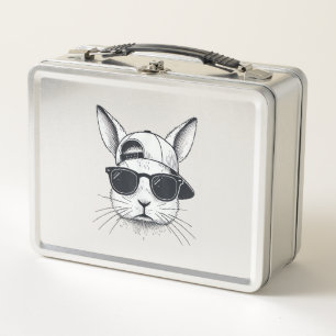 Bunny Face with Sunglasses Cap Easter Day for Boys Metal Lunch Box