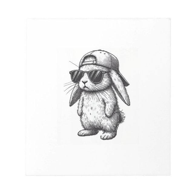 Bunny Face With Sunglasses Cap Easter Day for Boys Notepad (Front)
