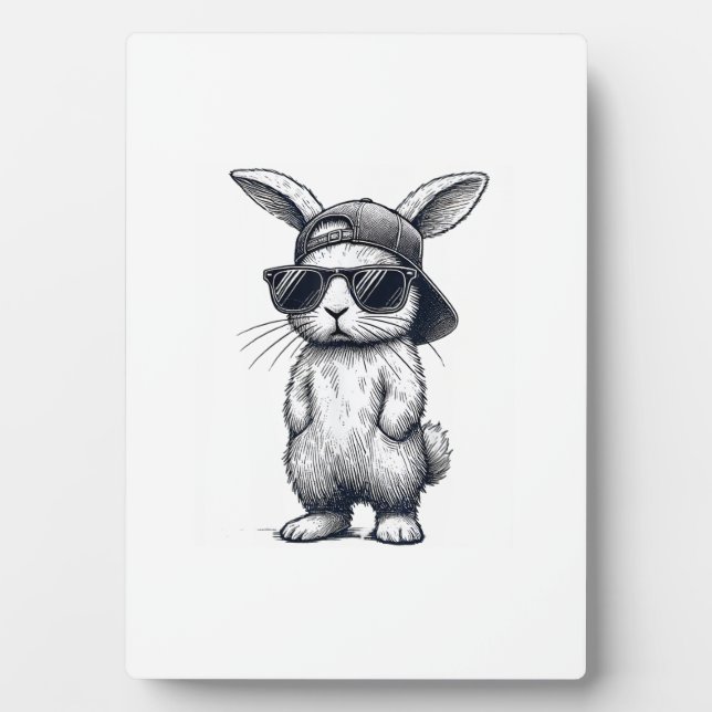 Bunny Face with Sunglasses Cap Easter Day for Boys Plaque (Front)