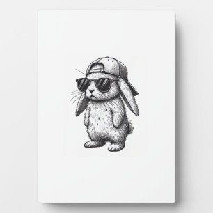 Bunny Face With Sunglasses Cap Easter Day for Boys Plaque
