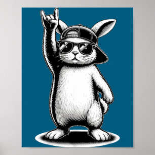 Bunny face with sunglasses cap easter day for boys poster