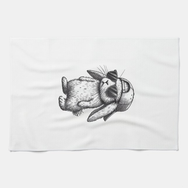 Bunny Face With Sunglasses Cap Easter Day for Boys Tea Towel (Horizontal)