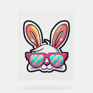 bunny face with sunglasses easter day acrylic sign