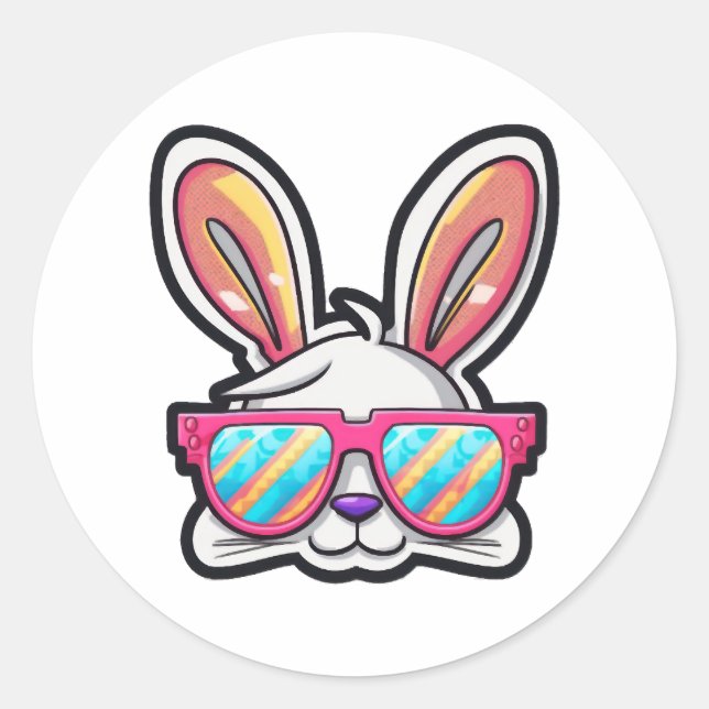 bunny face with sunglasses easter day   classic round sticker (Front)