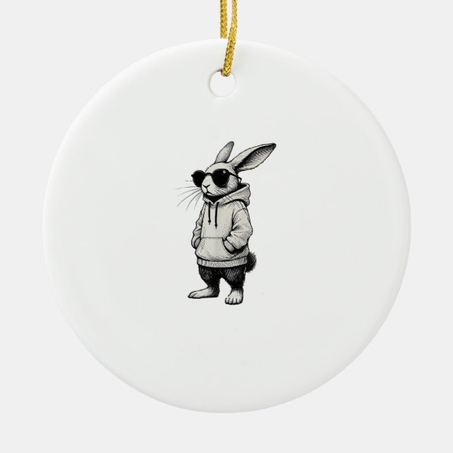 Bunny Face with Sunglasses Easter Day for Boys Men Ceramic Ornament (Front)
