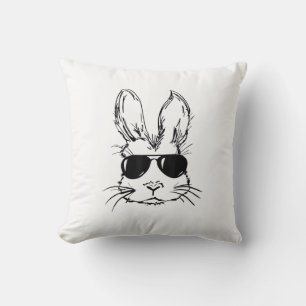Bunny Face With Sunglasses Easter Day for Boys Men Cushion