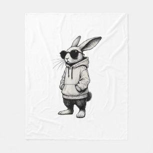 Bunny Face with Sunglasses Easter Day for Boys Men Fleece Blanket