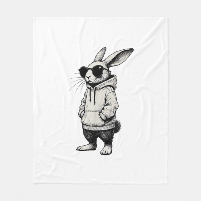 Bunny Face with Sunglasses Easter Day for Boys Men Fleece Blanket (Front)