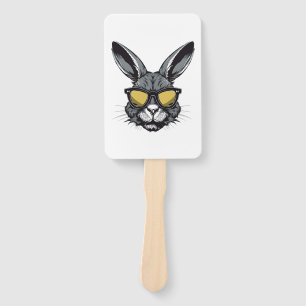 Bunny Face With Sunglasses Easter Day For Boys Men Hand Fan