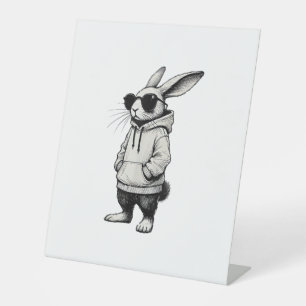 Bunny Face with Sunglasses Easter Day for Boys Men Pedestal Sign