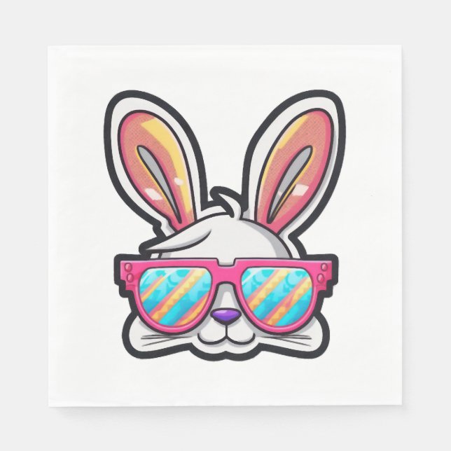 bunny face with sunglasses easter day   napkin (Front)