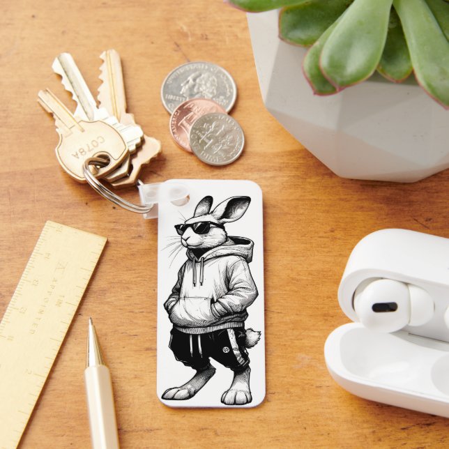 Bunny Face With Sunglasses Happy Easter Day Key Ring (Desk)