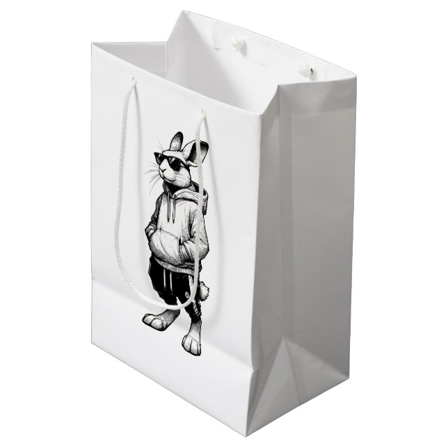 Bunny Face With Sunglasses Happy Easter Day Medium Gift Bag (Front Angled)