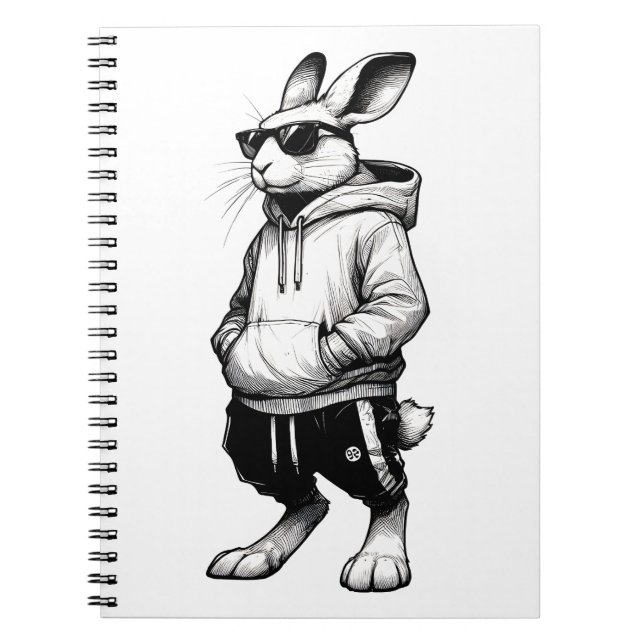 Bunny Face With Sunglasses Happy Easter Day Notebook (Front)