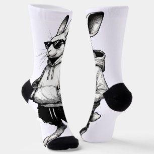 Bunny Face With Sunglasses Happy Easter Day Socks