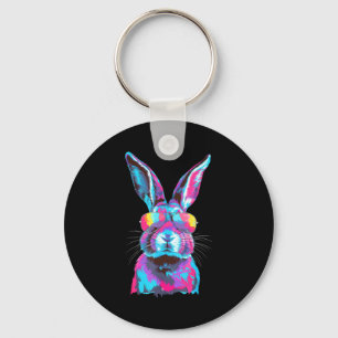Bunny face with sunglasses rabbit easter day menBu Key Ring
