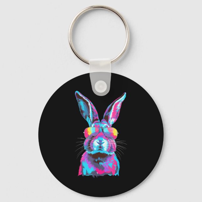 Bunny face with sunglasses rabbit easter day menBu Key Ring (Front)