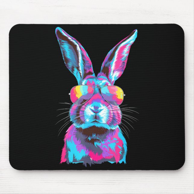 Bunny face with sunglasses rabbit easter day menBu Mouse Pad (Front)