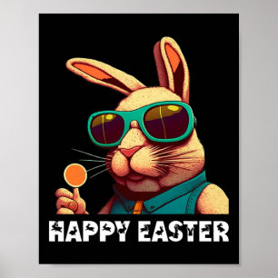 Bunny Face With Sungles Boys Men Kids Women Easter Poster