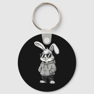 Bunny Face With Sungles Easter Day Rabbit Men Boys Key Ring