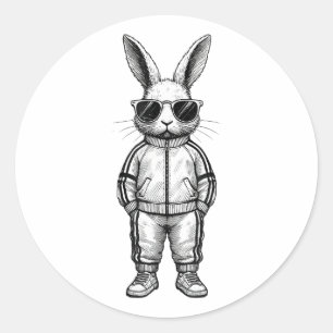 Bunny Face With Sungles For Boys Men Kids Easter D Classic Round Sticker