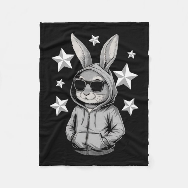 Bunny Face With Sungles Rabbit Fleece Blanket (Front)