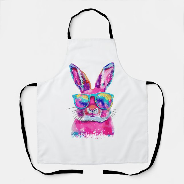 Bunny Face with Tie Dye Glasses Happy Easter Day M Apron (Front)